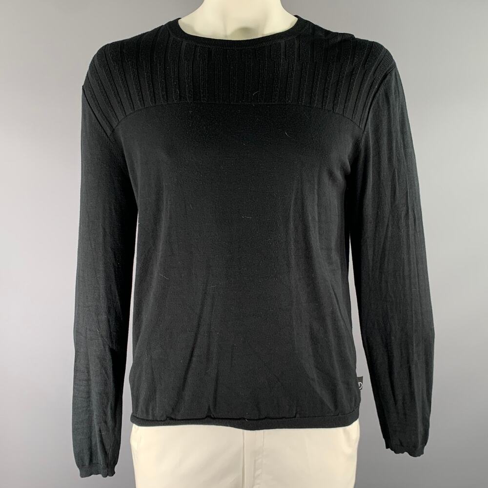 ARMANI COLLEZIONI Size L Black Knit Ribbed Pullover